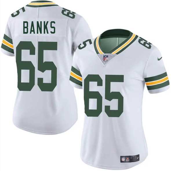 Womens Green Bay Packers #65 Aaron Banks White 2025 Vapor Untouchable Limited Stitched Jersey Dzhi